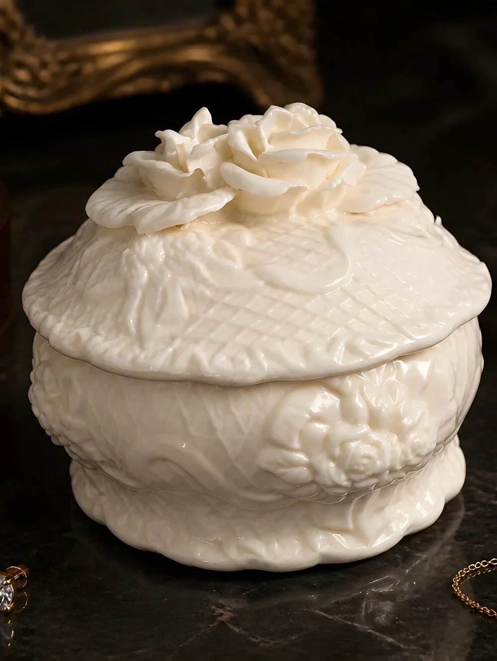 vintage ceramic bisque trinket Box 